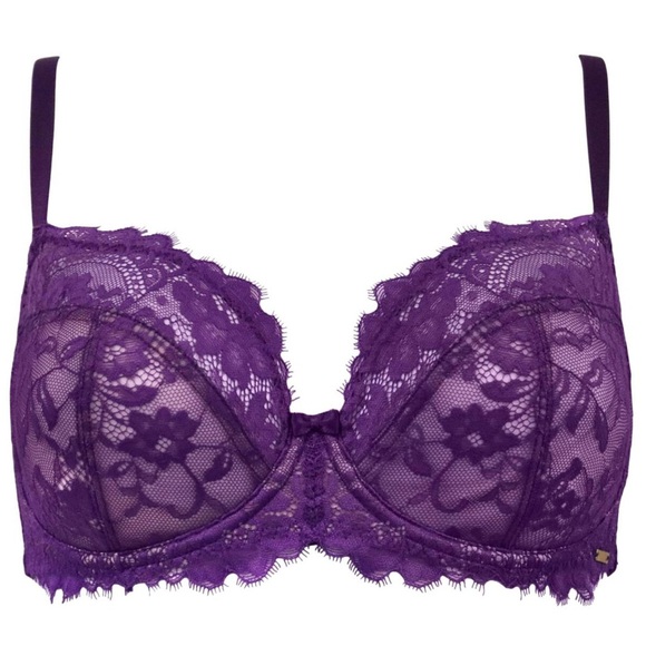 NWT India Loves Pour Moi eyelash lace underwired bra in blackberry sheer 34d - Picture 1 of 6